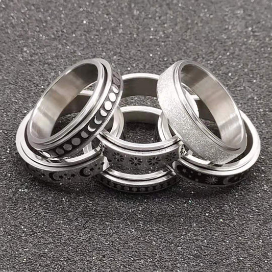 Stainless Steel Spinner Fidget Anxiety Ring for Stress Relief – Moon Star Rotating Band, Anti-Anxiety Ring for Men & Women, Minimalist Stainless Steel Jewelry