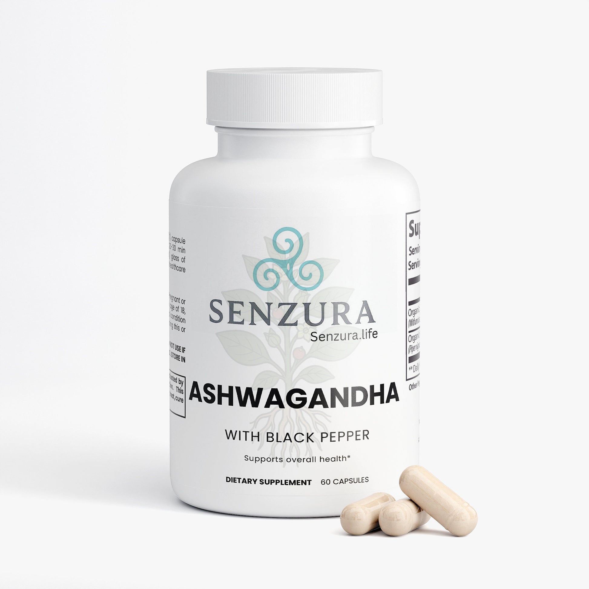 Premium Senzura Adaptogen+ Ashwagandha Root & Black Pepper Capsules – Mood and Focus Support