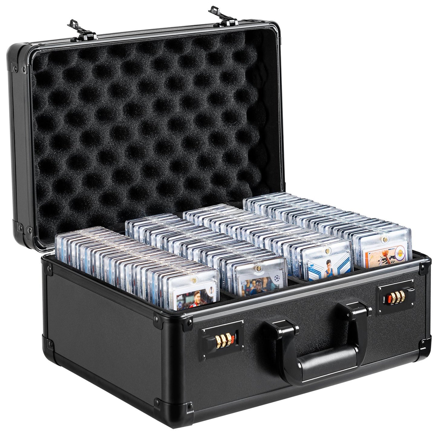 Graded Card Storage Case with Lock – Holds 120 PSA, 84 BGS, 96 SGC, 428 Top Loaders – 4-Slot Aluminum Carrying Box with Foam Dividers