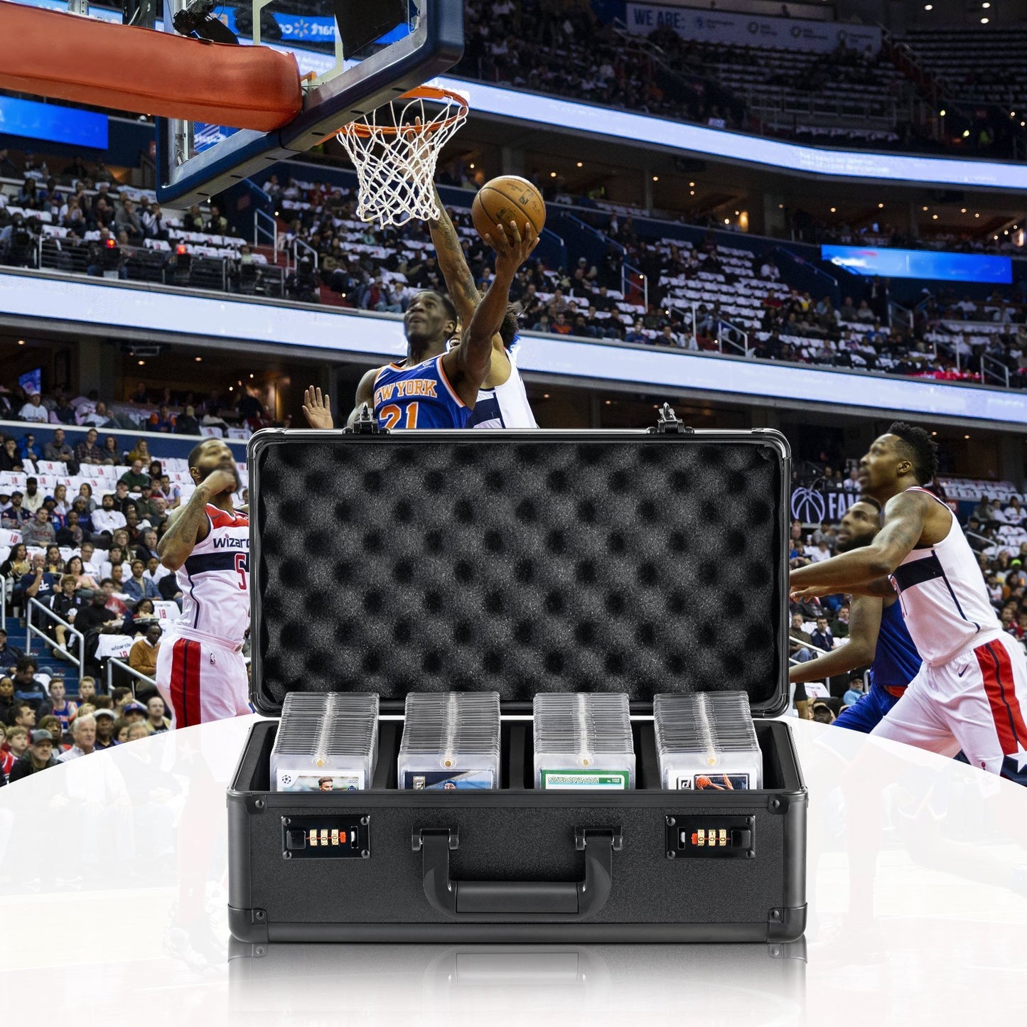 Graded Card Storage Case with Lock – Holds 120 PSA, 84 BGS, 96 SGC, 428 Top Loaders – 4-Slot Aluminum Carrying Box with Foam Dividers