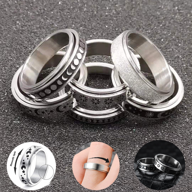 Stainless Steel Spinner Fidget Anxiety Ring for Stress Relief – Moon Star Rotating Band, Anti-Anxiety Ring for Men & Women, Minimalist Stainless Steel Jewelry