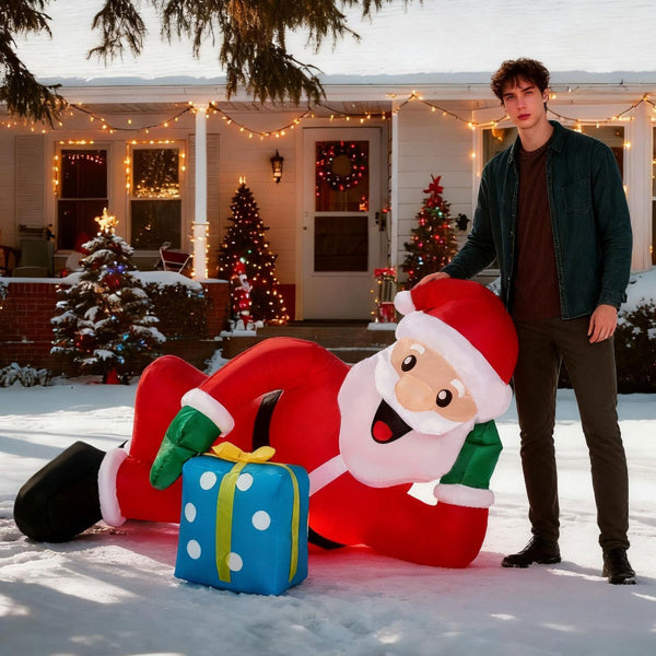 7FT Lighted Christmas Inflatable Decoration, Inflatable Santa Lying On Floor, Funny Blow Up Yard Decorations With Built-in LED Lights For Holiday Party Front Yard Lawn Garden Decor